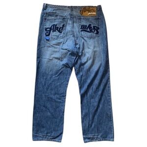 Akademiks Jeans Men 40 Blue Baggy Light Wash Embroidered Akdmks Y2K (J)